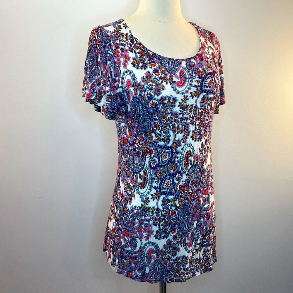 CABLE & GAUGE Women's Colorful Paisley Floral Knit Top - Size Small - NWT